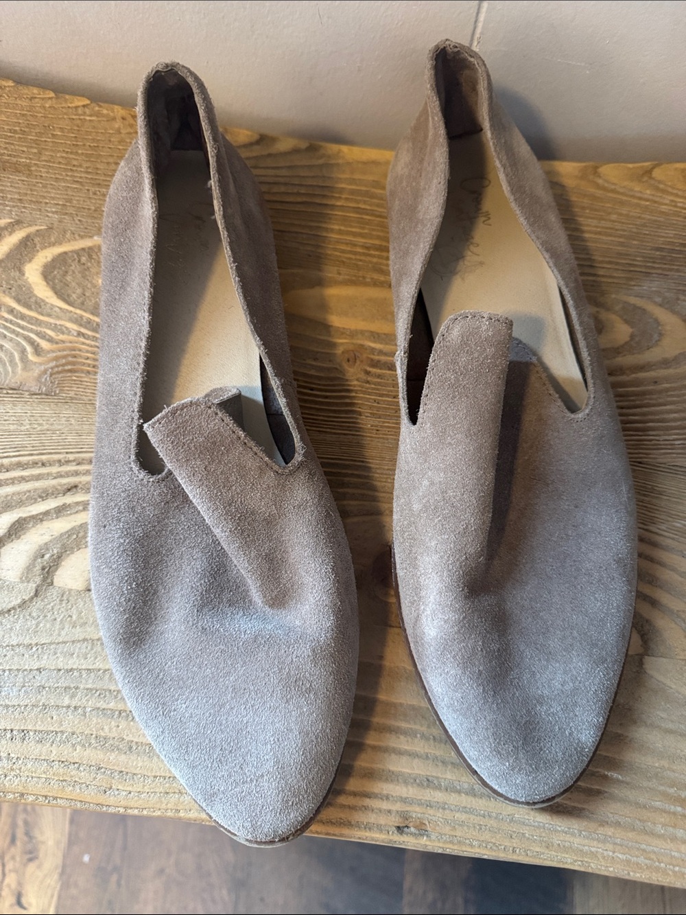 Suede Slip-On Loafers in Taupe Size 8